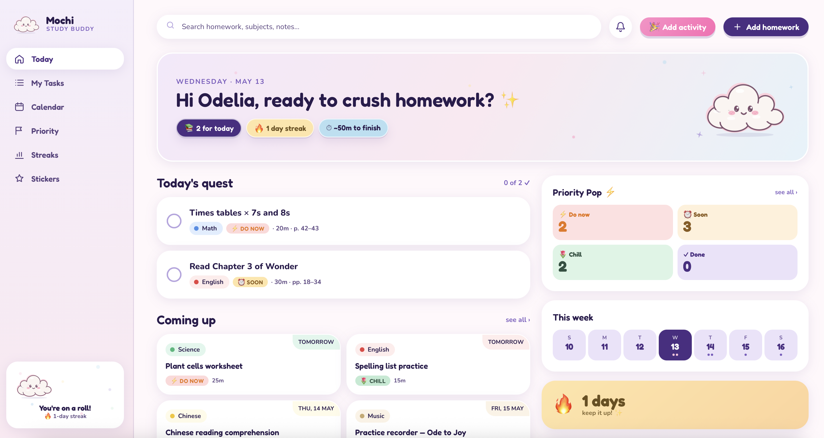 Mochi homework study buddy app screenshot
